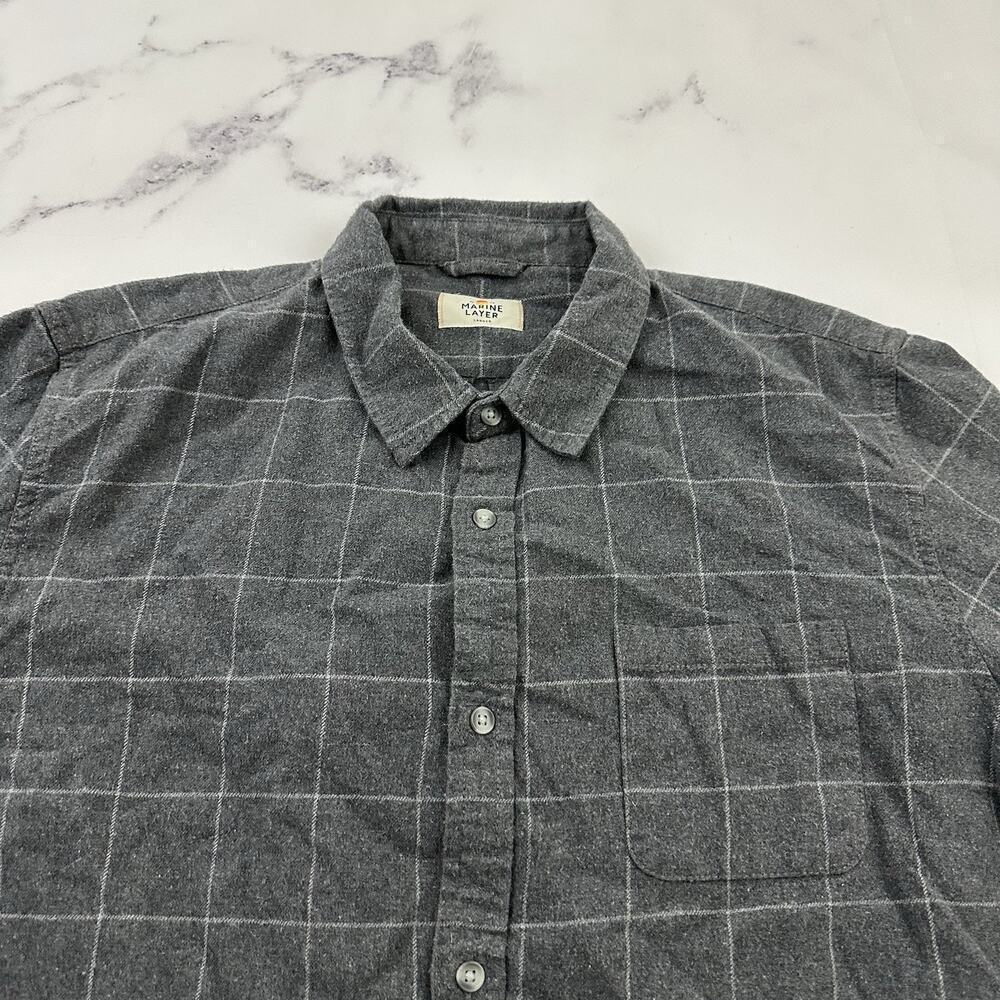 Marine Layer Mens Flannel Shirt Size L Larger Gray Plaid Long Sleeve Button Up - Picture 2 of 12